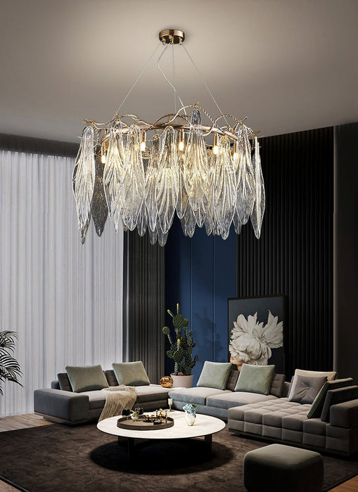 MIRODEMI® Drum Gold Modern Crystal Glass Chandelier For Living room, Dining Room Dia31.5*H18.9" / Warm light 3000K