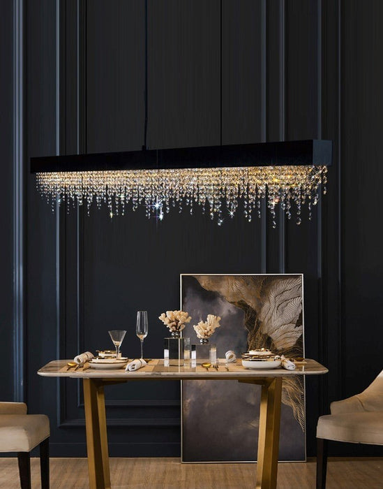 Gold/Chrome/Black Modern Rectangle Chandelier for Dining Room Black / Cool Light, Dimmable / L31.5*W4.7*H9.8"