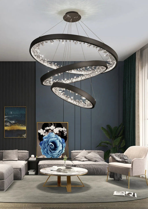 MIRODEMI® Black Rings Modern Crystal Creative Luxury Hanging Led Chandelier
