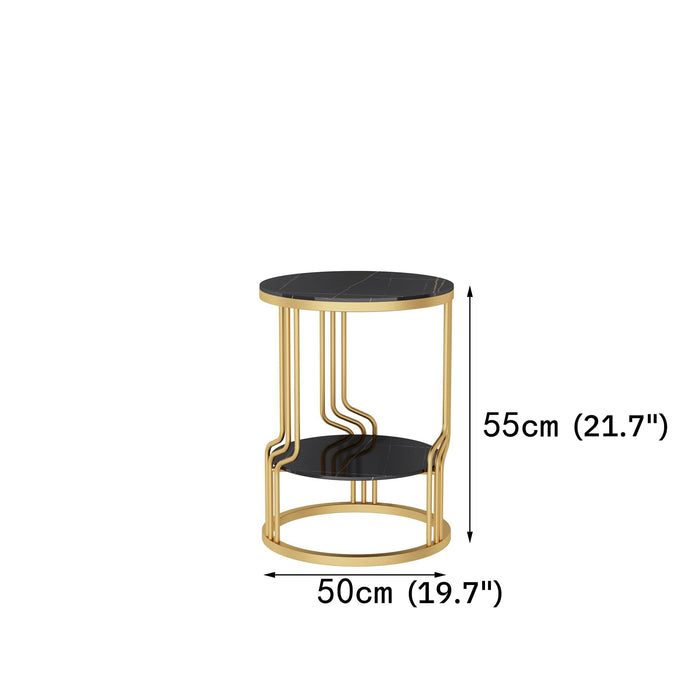 Gold/ White/Black Small Marble Coffee Table For Living Room And Office Gold + Black 2 shelves / D21.7*H19.7"