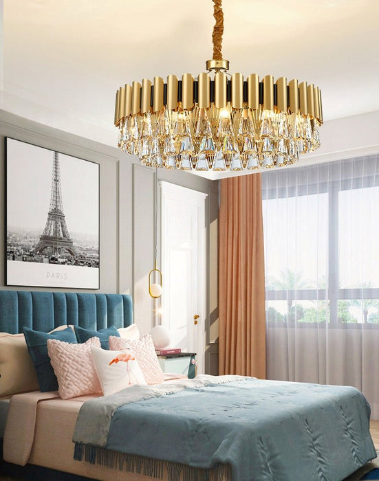 MIRODEMI® Luxury Round Gold Crystal Chandelier For Kitchen, Living room Dia31.5*H10.2" / Warm light 3000K