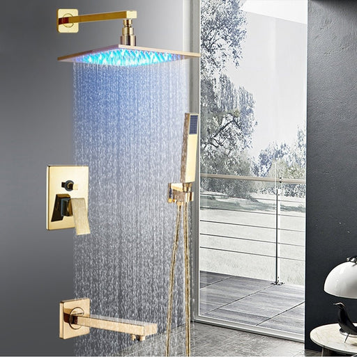 MIRODEMI® Luxury Golden Bath Shower Faucet Rainfall LED Shower Head 3-way Mixer