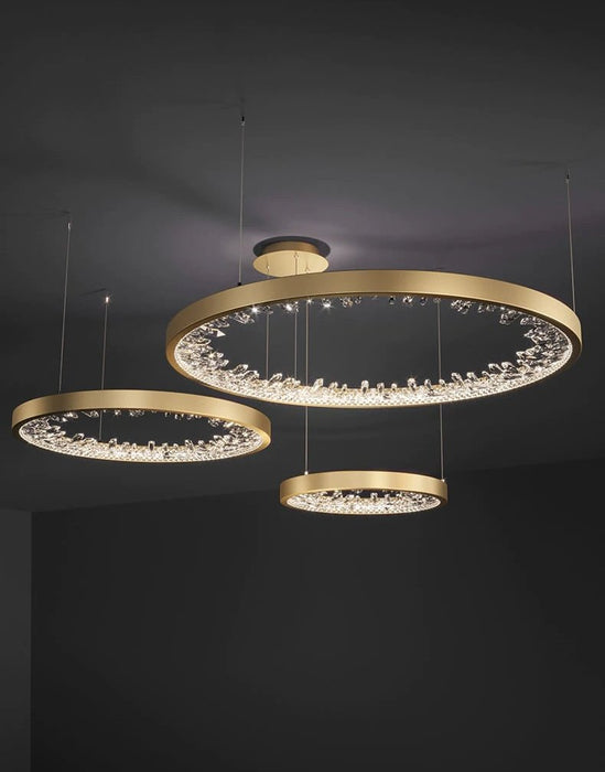 MIRODEMI® Gold Rings Design Creative Led Crystal Hanging Luxury Chandelier