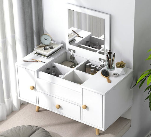 Folding Wooden Dressing Table with Storage and Mirror image | luxury furniture | makeup table | makeup storage | home decor