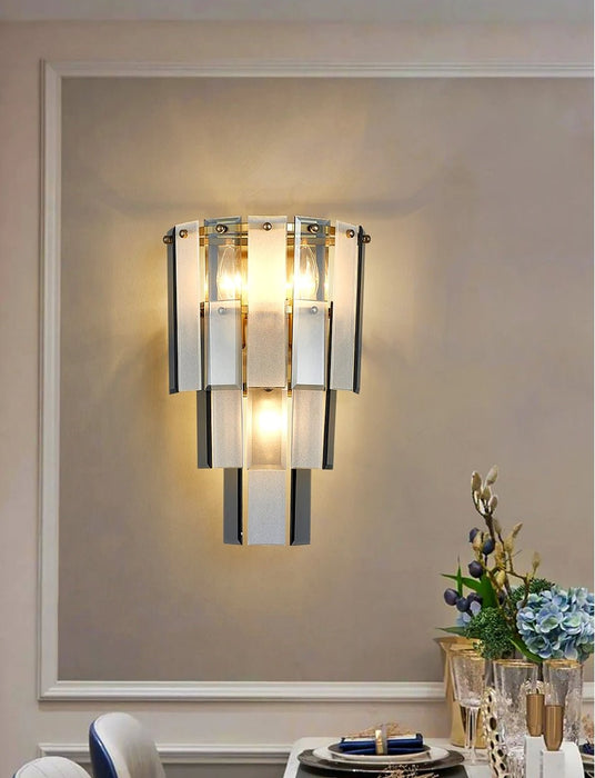 MIRODEMI® Gold/Blue Frosted glass Wall Lamp for bedroom, living room, Dining room A / W10.2*H15" / Warm White (2700-3500K)