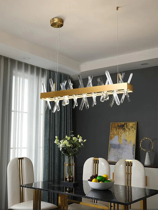 MIRODEMI® Gold Rectangle Crystal Chandelier for living room, dining room, kitchen Island gold / L32.3*W*4.7H11.8" / Warm Light (3000K)