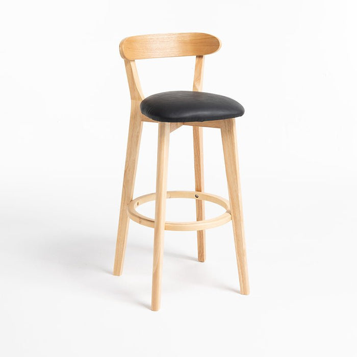 Minimalistic Nordic-Styled Bar Stool with Backrest Made of Solid Wood