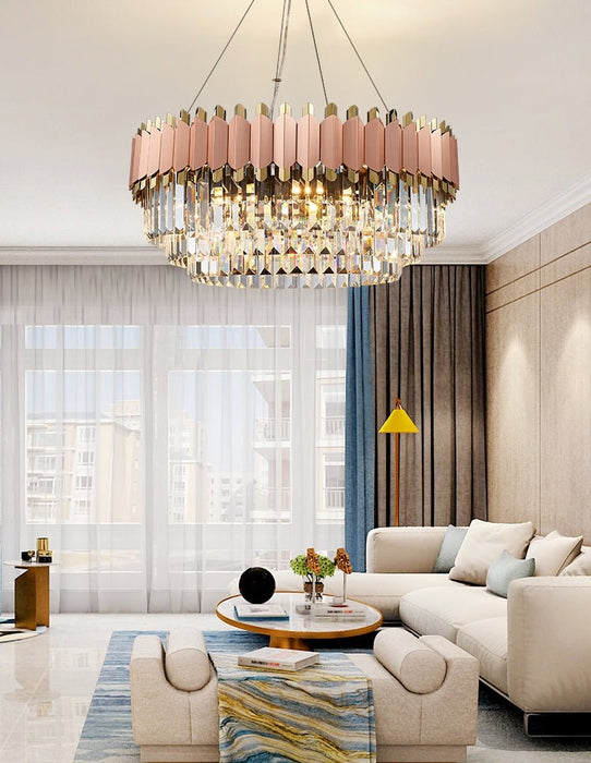 MIRODEMI® Luxury Gold/Pink Round Crystal LED Chandelier For Dining Room Dia39.4*H13.8" / Warm light 3000K / Dimmable