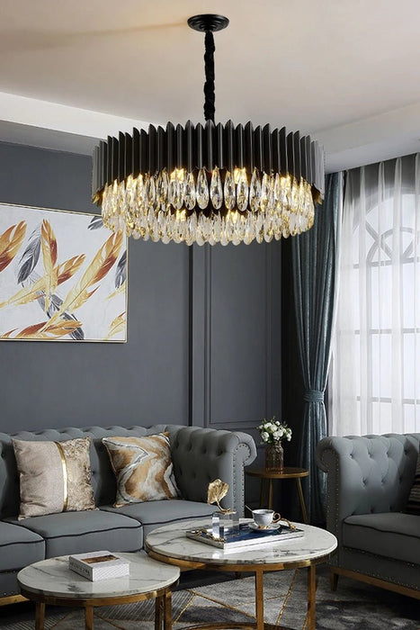 MIRODEMI® Black hanging crystal chandelier for living room, dining room, bedroom 29.5'' / Warm Light / Dimmable