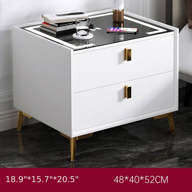 MIRODEMI® Gray/White Multifunctional Wood Bedside Cabinet With Wireless Charger W18.9*D15.7*H20.5" / MDF White