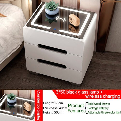 MIRODEMI® White/Black Smart Bedside Cabinet With Wireless Charger & Touch Sensor Light W15.7/19.7*D15.7*H22" / Black Quality Upgrade