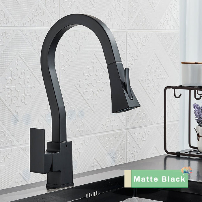 MIRODEMI® Kitchen Faucet with Flexible Pull Down Sprayer Mixer Tap Matte Black