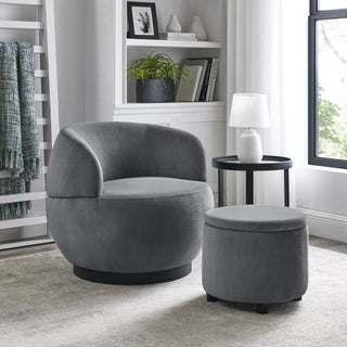 Barrel Chair with Gold Stainless Steel Base with Storage Ottoman Grey