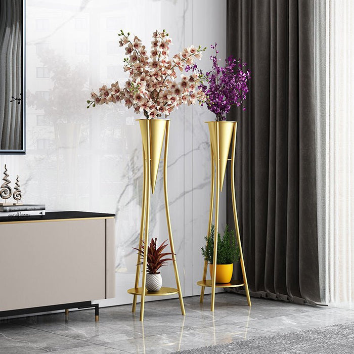 Indoor Golden Iron Decorative Plant Stand for Living Room, Balcony Gold / Dia6.3xH26.8" / Dia16.0xH68.0cm