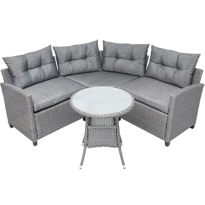 4-Piece Resin Wicker Patio Set with Round Table and Gray Cushions