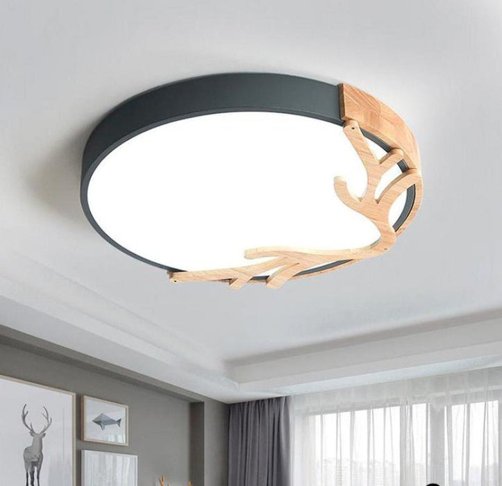 MIRODEMI® Modern LED Ceiling Lamp Surface with Wood for Kids Room, Living Room Dark Grey / Dia11.8" / Dia30.0cm