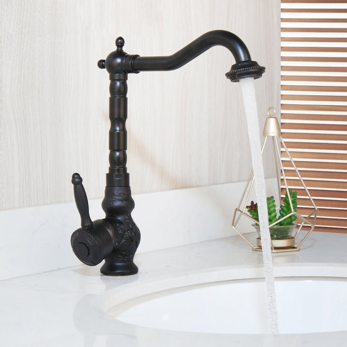 MIRODEMI® Antique Black/Bronze Brass Bathroom Sink Faucet Single Handle Hot/Cold Water Black Bronze / High