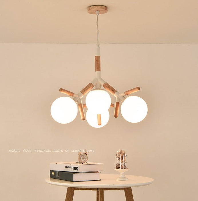MIRODEMI® Nordic-Styled Wood Pendant Lamp with Glass-Ball Lights image | luxury lighting | wooden lamps | glass ball lamps