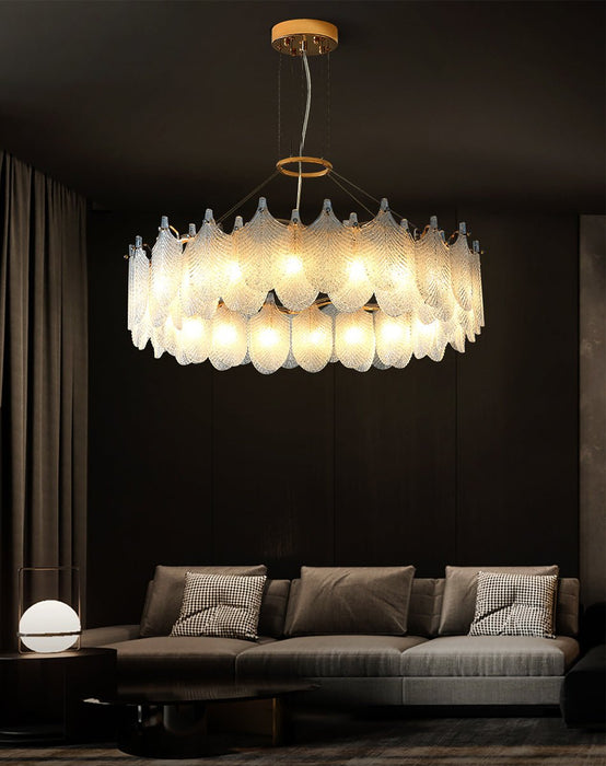 MIRODEMI® Round Gold Leaf white frosted glass chandelier for living room, dining room image | luxury lighting | leaf lamps