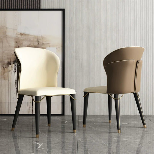 Set of 2 Dining Chairs with Leather Upholstery and Carbon Steel Legs