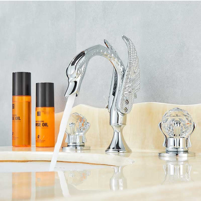 MIRODEMI® Gold Swan Basin Faucet Luxury Deck Mounted Dual Crystal Handle Mixer Tap Chrome