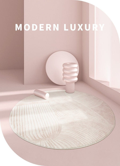 Modern Pink/Grey Short Plush Round Area Carpet