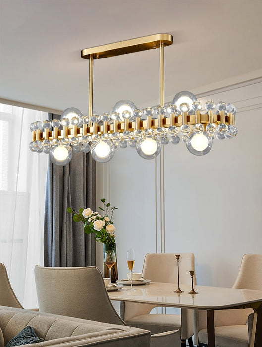 MIRODEMI® Gold Rectangle colorful crystal chandelier for dining room, kitchen island Round crystal / L35.4*W11*H25.6" / Warm White