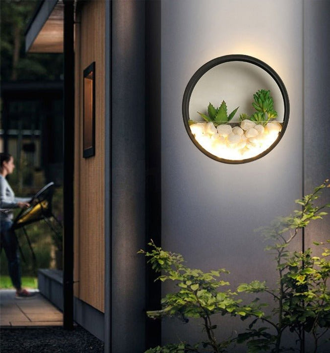 MIRODEMI® Modern Black Art Plant Outdoor Waterproof LED Wall Lamp For Garden, Porch D7.9" / Warm white