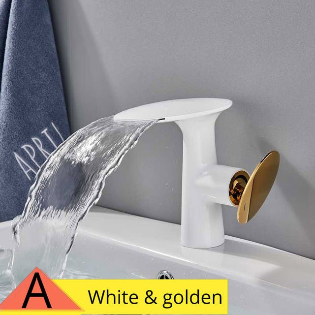 MIRODEMI® White/Chrome/Black Waterfall Bathroom Sink Faucet Deck Mounted White-Golden / A / W8*H6*L9.8"