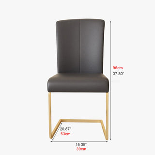 Set of 2 white dining side chairs, PU leather with gold-tone iron legs