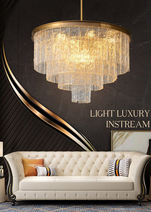 MIRODEMI® Gold modern frosted glass chandelier for dining room, living room, bedroom Dia39.4*H22" / Warm Light 3000K