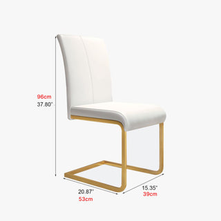 White dining side chair, minimalist modern, crafted from PU leather with gold-tone iron legs