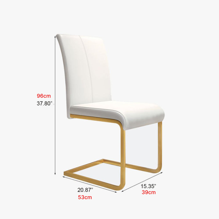 Set of 2 Dining Side Chairs with White Leather Upholstered and Gold Legs