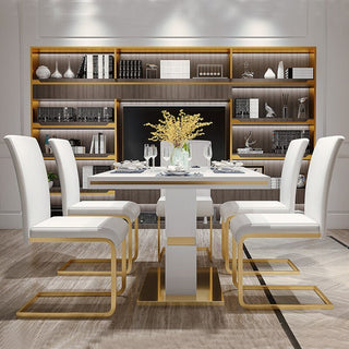 White dining side chair with PU leather upholstery, minimalist modern