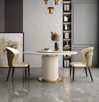 Minimalist modern dining chair in leather with carbon steel legs