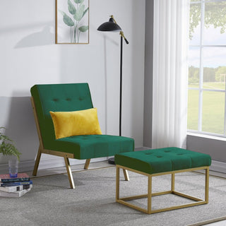 Gold Metal Frame Velvet Upholstery Chair with Ottoman Green