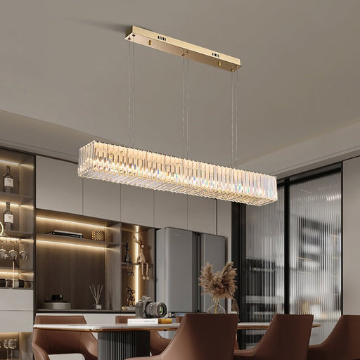 MIRODEMI® Rectangular Crystal Hanging LED Chandelier for Living Room, Dining Room Cool Light / Dimmable / Gold / L31.5" / L80.0cm