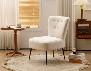 Minimalist modern ivory teddy-fabric slipper accent chair for the living room