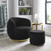 Barrel Chair with Gold Stainless Steel Base with Storage Ottoman Black