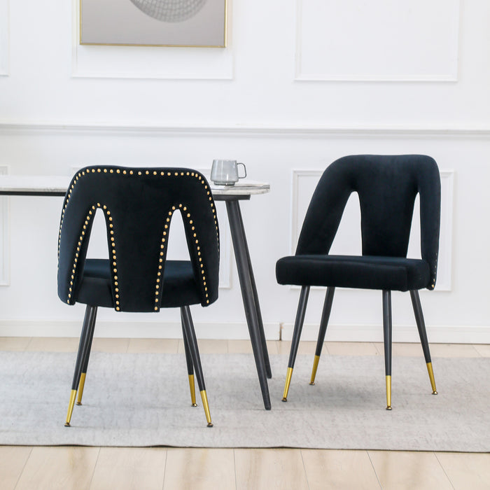 Set of 2 Velvet Upholstered Dining Chairs with Black Metal Legs Black