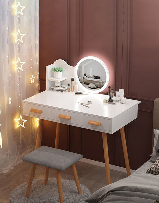 Nordic Dressing Table with LED Mirror White / LED Mirror / L90.0cm / L35.4"