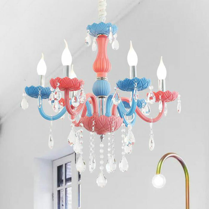 MIRODEMI® Crystal Multi-color Chandelier with Candles for Kids Bedroom
