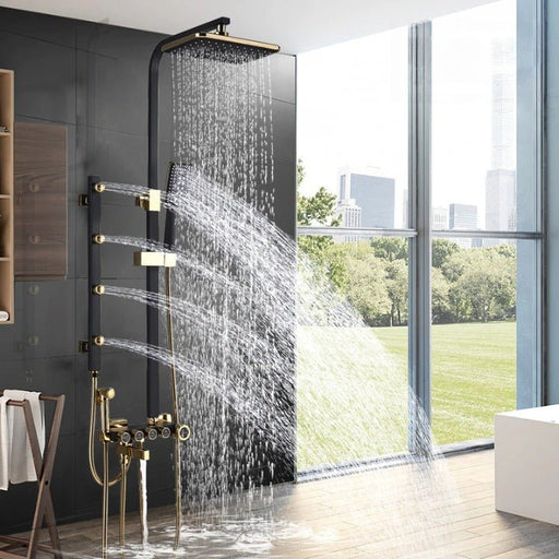MIRODEMI® Matte black/Chrome Shower System Body Massage Bath Mixer Tap with Bidet image | luxury furniture | shower mixer tap