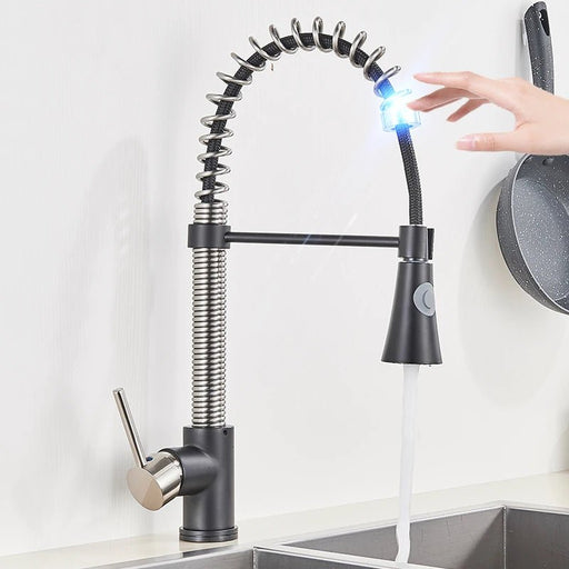 MIRODEMI® Brushed Black Kitchen Faucet Smart Sensor Stream Spray Mode Mixer Tap