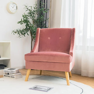 Minimalist modern velvet accent chair in velvet with rubber wood legs