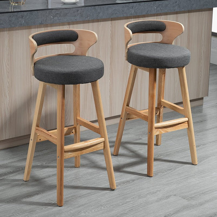 High-Leg Bar Stool with Backrest Made of Solid Wood