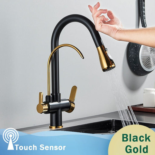MIRODEMI® Black/Chrome Touch Sensor Kitchen Faucet Mixer Tap with Swivel Black Gold / W7.5*H15.7"