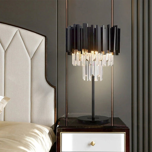 MIRODEMI® Dimmable black crystal art deco luxury table lamp for study room, bedroom, living room image | luxury lighting