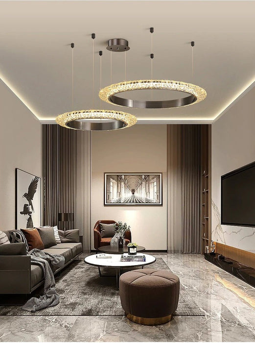 MIRODEMI® Gold/black ring led chandelier for living room, dining room, bedroom Black / 31.5x23.6 / Warm Light