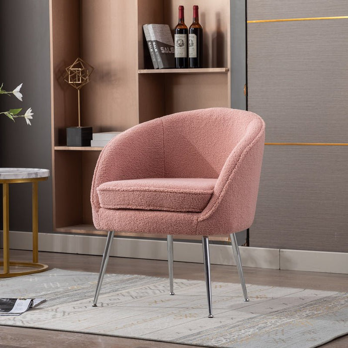 Teddy Fabric Accent Armchair With Electroplated Chrome Legs Pink